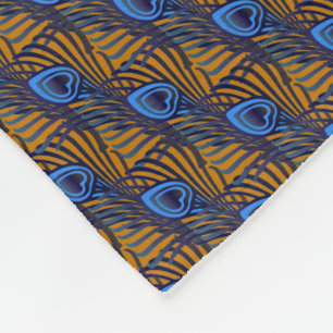 Couverture Polaire Motif de plumes de paon bleu et orange de minuit