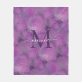 Couverture Polaire Motif De Plumes Élégantes Monogrammé Violet (Devant)