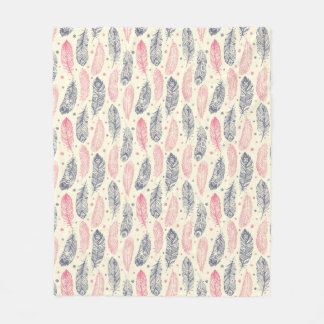 Couverture Polaire Motif De Plumes Ethniques Rose Et Violet