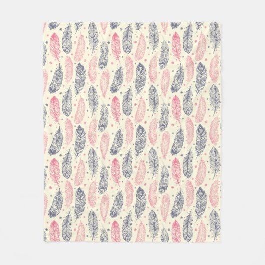 Couverture Polaire Motif De Plumes Ethniques Rose Et Violet (Devant)