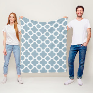 Couverture Polaire Motif de Quatrefoil gris ardoise bleu blanc Ikat