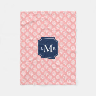 Couverture Polaire Motif de récif de corail rose et Monogramme bleu