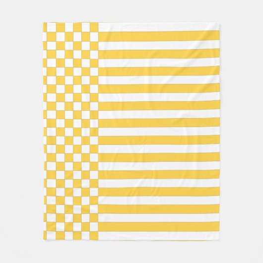 Couverture Polaire Motif de répétition Jaune & Blanc Checker & Stripe (Devant)