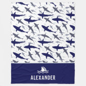 Couverture Polaire Motif de requin bleu et blanc avec nom Boy (Devant)