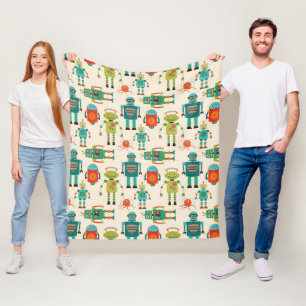 Couverture Polaire Motif de robots rétro colorés