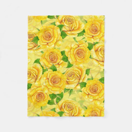 Couverture Polaire Motif de rose d'aquarelle jaune (Devant)