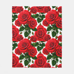 Couverture Polaire Motif de rose vibrant avec des roses rouges et ros