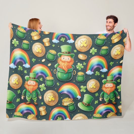 Couverture Polaire Motif de St.Patrick - leprechauns et or (En situation)