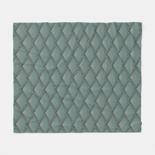 Couverture Polaire Motif de style Art déco en bleu turquoise (Devant (Horizontal))