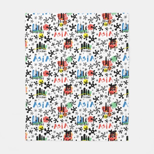 Couverture Polaire Motif de symboles de l'Asie | (Devant)