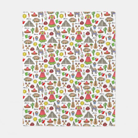 Couverture Polaire Motif de symboles du Mexique | (Devant)