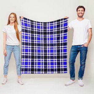Couverture Polaire Motif de tartan à carreaux en flanelle bleu noir e