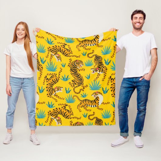 Couverture Polaire Motif de tigre d'or asiatique (En situation)