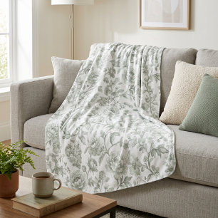 Couverture Polaire Motif de toile fleurie vert sauge vintage