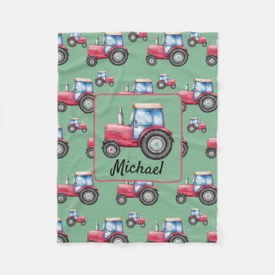 Couverture Polaire Motif de tracteur d'aquarelle rouge personnalisé