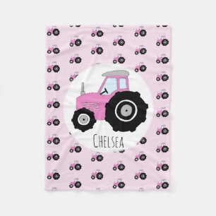 Couverture Polaire Motif de tracteur rose mou avec des enfants