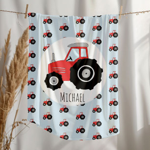 Couverture Polaire Motif de tracteur rouge pour garçon avec nom Enfan