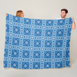 Couverture Polaire Motif de tuiles carré à fleurs de couleur bleue