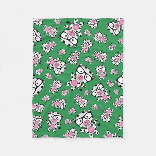 Couverture Polaire Motif de vache nerd vert (Devant)