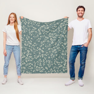 Couverture Polaire Motif de vigne botanique vert sauge et crème