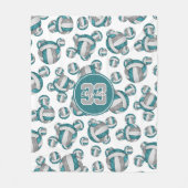 Couverture Polaire motif de volley-ball gris blanc turquoise (Devant)
