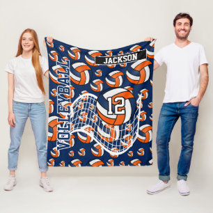Couverture Polaire Motif de volley-ball orange, bleu foncé et blanc