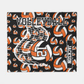 Couverture Polaire Motif de volley-ball orange, noir et blanc (Devant (Horizontal))