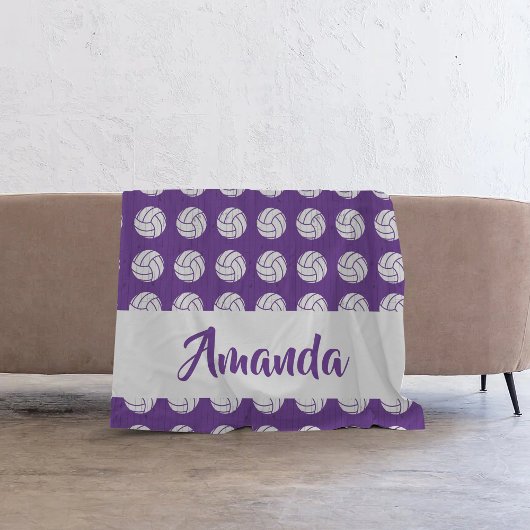 Couverture Polaire Motif de volley-ball violet et blanc