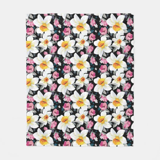 Couverture Polaire Motif d'élégance avec des fleurs de narcisse (Devant)