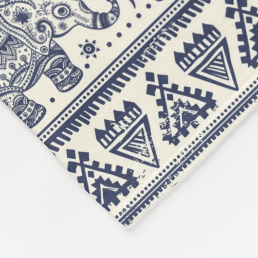 Couverture Polaire Motif d'éléphant ethnique bleu (Coin)