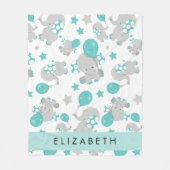 Couverture Polaire Motif D'Eléphants, Eléphants Mignons, Votre Nom (Devant)