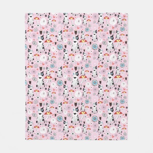 Couverture Polaire motif des chats et des fleurs (Devant)