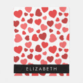 Couverture Polaire Motif Des Coeurs, Coeurs Rouges, Votre Nom (Devant)