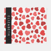 Couverture Polaire Motif Des Coeurs, Coeurs Rouges, Votre Nom (Devant (Horizontal))