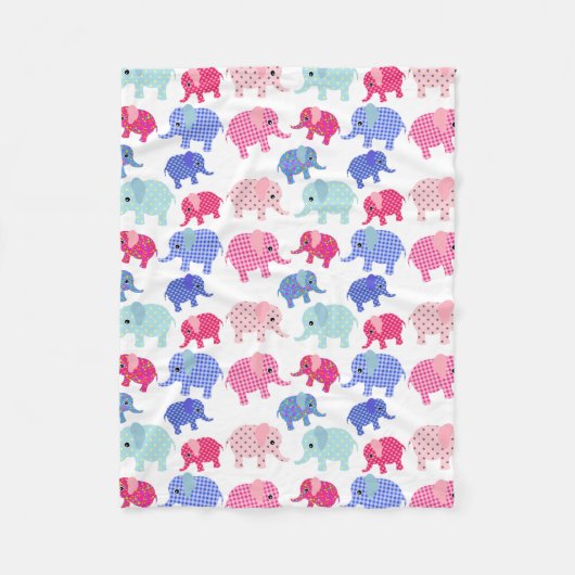 COUVERTURE POLAIRE MOTIF DES ÉLÉPHANTS ROSE ET BLEU (Devant)