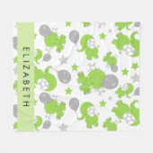 Couverture Polaire Motif Des Eléphants Verts, Étoiles, Votre Nom (Devant (Horizontal))