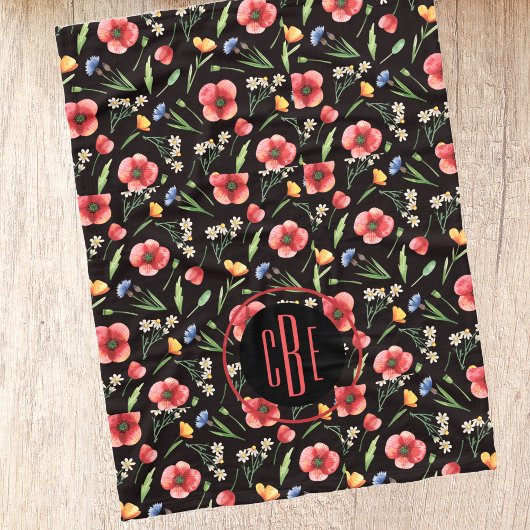 Couverture Polaire Motif des Fleurs sauvages de l'aquarelle Monogram