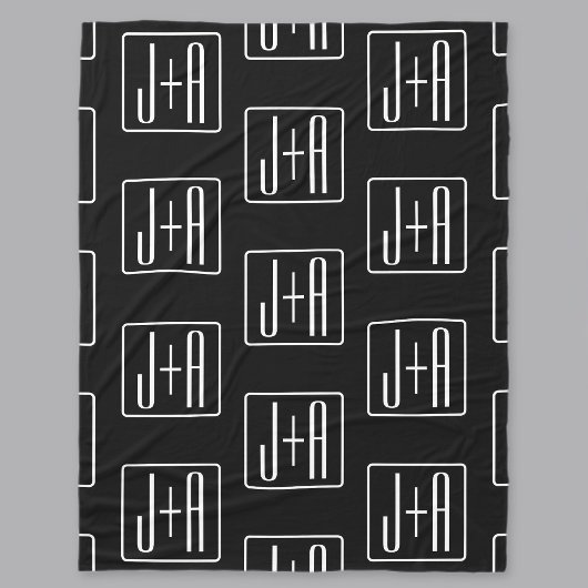 Couverture Polaire Motif des initiales Mariages modernes | Noir & Bla