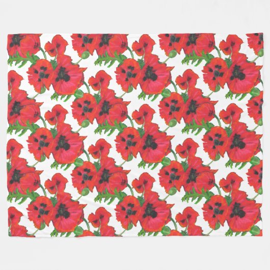 Couverture Polaire Motif des pépites rouges orientales sur blanc (Devant (Horizontal))