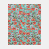 Couverture Polaire Motif des Poppies rouges et aqua (Devant)