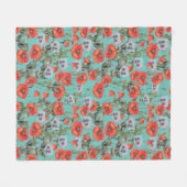 Couverture Polaire Motif des Poppies rouges et aqua (Devant (Horizontal))