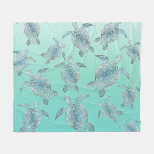 Couverture Polaire Motif des tortues de mer turquoise argentée (Devant (Horizontal))