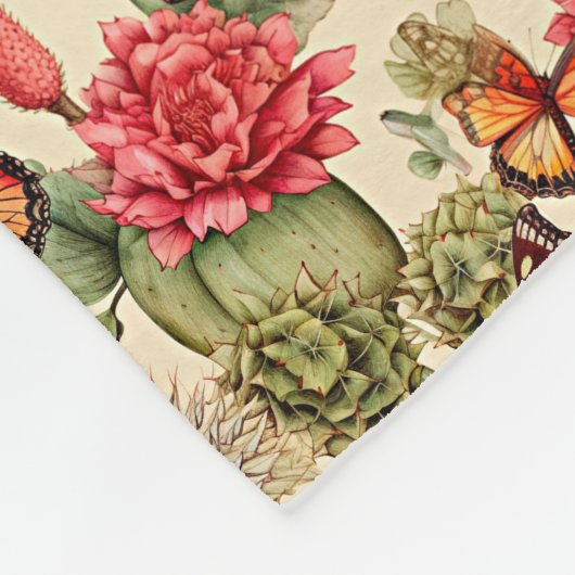 Couverture Polaire Motif d'été lumineux avec papillons et cactus (Coin)
