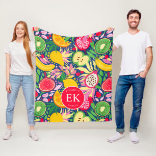 Couverture Polaire Motif d'été pour le Monogramme de fruits tropicaux