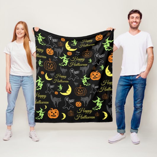 Couverture Polaire Motif d'Halloween noir (En situation)