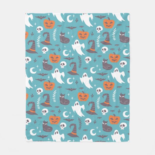 Couverture Polaire Motif d'Halloween Turquoise amusant (Devant)