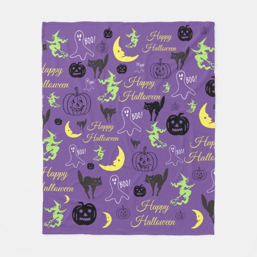 Couverture Polaire Motif d'Halloween violet (Devant)