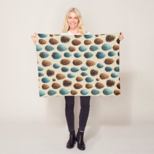 Couverture Polaire Motif d'hiver de Pinecone bleu et Brown