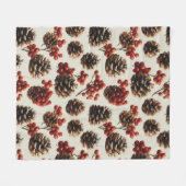 Couverture Polaire Motif d'hiver des pins et des baies rouges (Devant (Horizontal))