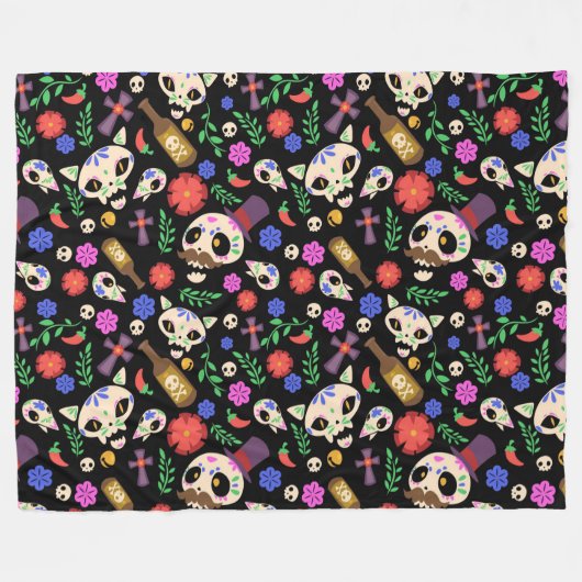 Couverture Polaire Motif Día de Muertos (Devant (Horizontal))